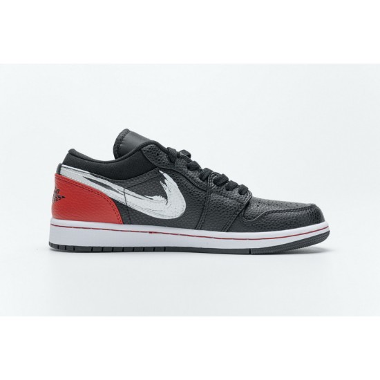 Air Jordan 1 Low "Brushstroke Swoosh" Black Red DA4659-001 40-46
