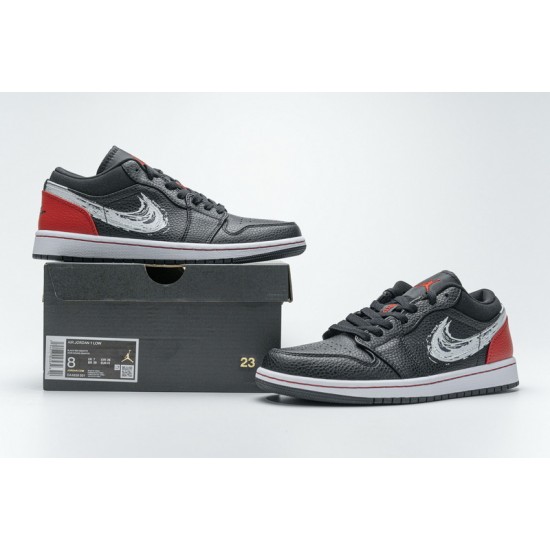 Air Jordan 1 Low "Brushstroke Swoosh" Black Red DA4659-001 40-46