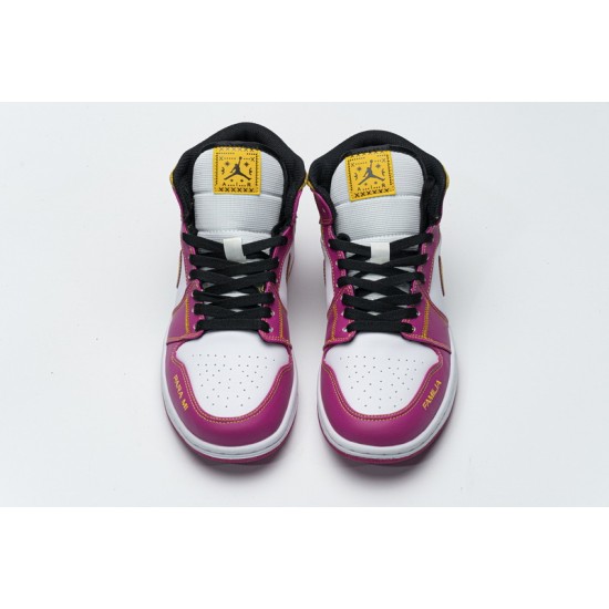 Air Jordan 1 Mid "Dia de los Muertos" White Yellow Pink DC0350-100 36-45