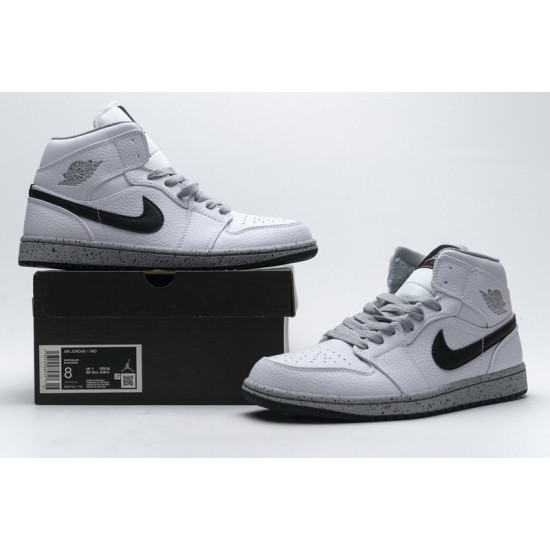 Air Jordan 1 Mid GS "White Cement" White Black 554725-115