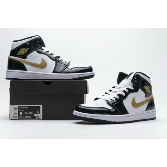 Air Jordan 1 Mid "Gold Patent Leather" Black Gold 852542-007