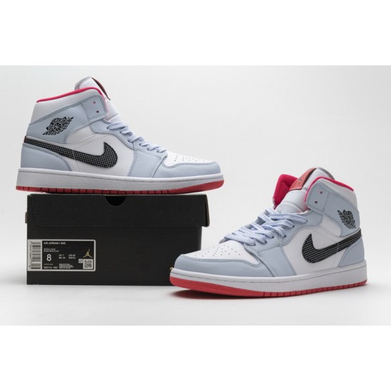 Air Jordan 1 Mid "Half Blue" Polka Dot Blue Red 555112-400