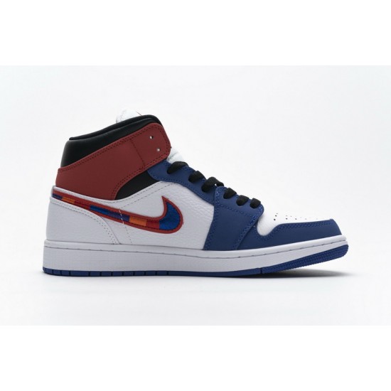 Air Jordan 1 Mid "Multicolor Swoosh" White Blue Red 852542-146