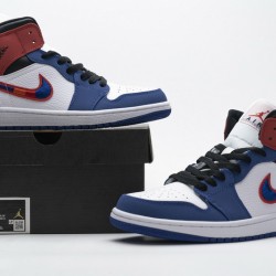 Air Jordan 1 Mid "Multicolor Swoosh" White Blue Red 852542-146
