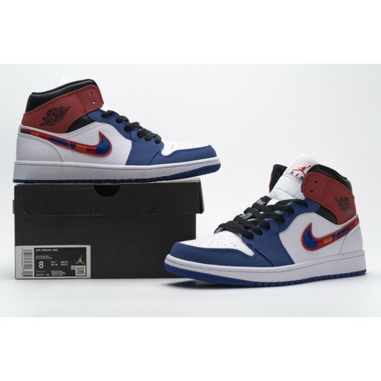 Air Jordan 1 Mid "Multicolor Swoosh" White Blue Red 852542-146
