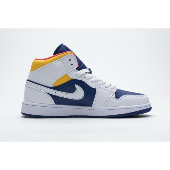 Air Jordan 1 Mid "Royal Blue Laser Orange" White Blue Yellow 554724-131