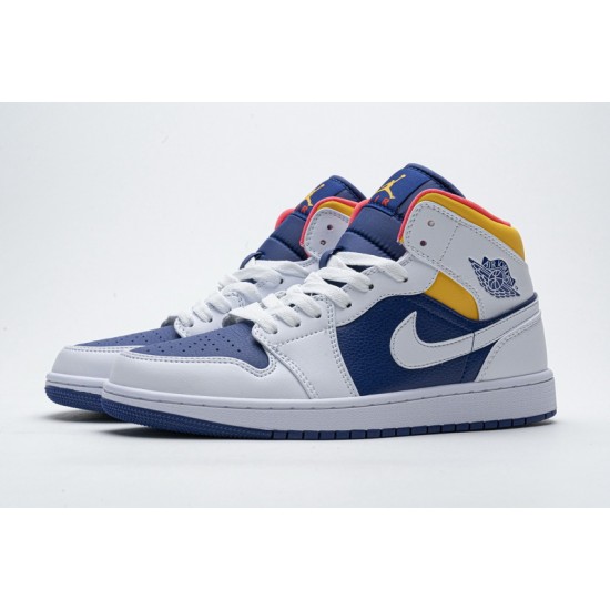 Air Jordan 1 Mid "Royal Blue Laser Orange" White Blue Yellow 554724-131