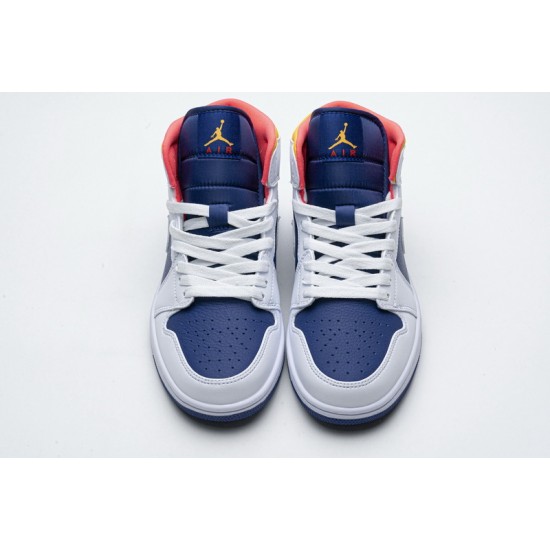 Air Jordan 1 Mid "Royal Blue Laser Orange" White Blue Yellow 554724-131