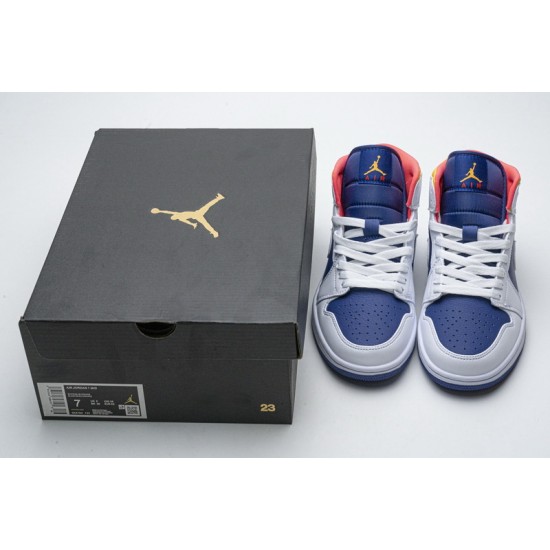 Air Jordan 1 Mid "Royal Blue Laser Orange" White Blue Yellow 554724-131