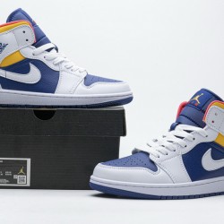 Air Jordan 1 Mid "Royal Blue Laser Orange" White Blue Yellow 554724-131