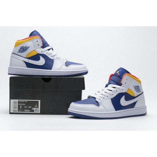 Air Jordan 1 Mid "Royal Blue Laser Orange" White Blue Yellow 554724-131