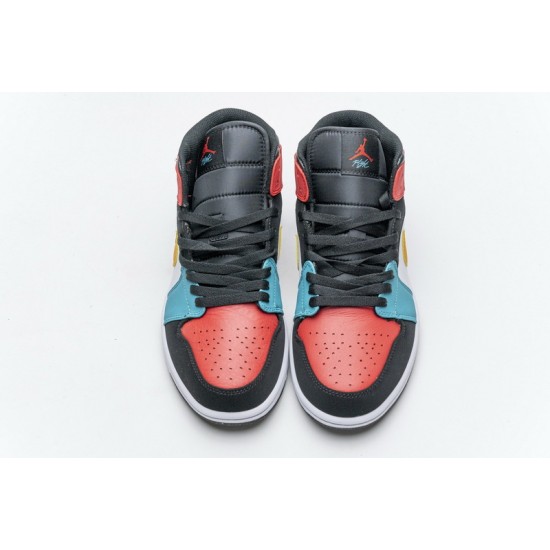 Air Jordan 1 Mid "White Red Multi" Blue Red 554724-125