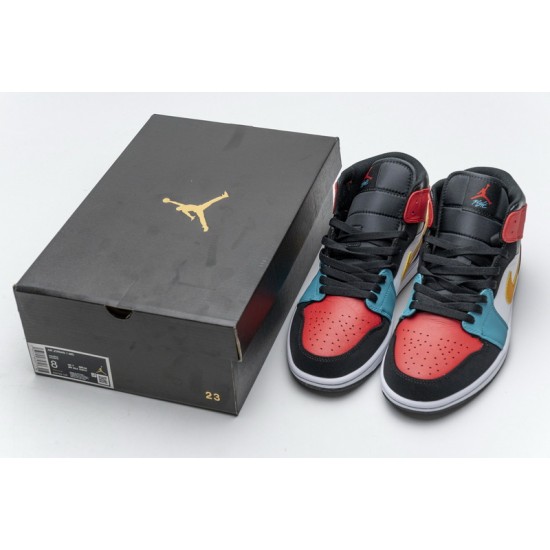 Air Jordan 1 Mid "White Red Multi" Blue Red 554724-125