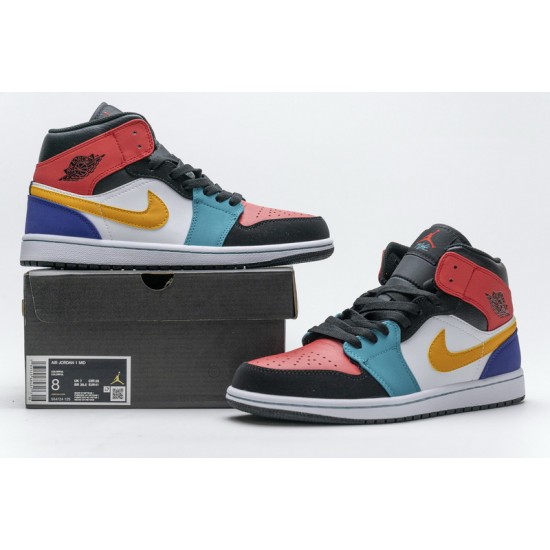 Air Jordan 1 Mid "White Red Multi" Blue Red 554724-125