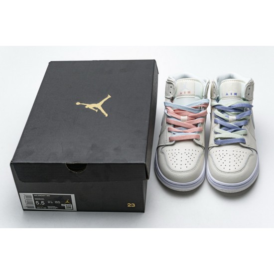 Air Jordan 1 Mid GG "Multi Color Swoosh" White Blue Pink 555112-035