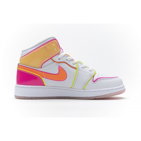Air Jordan 1 Mid GS "Edge Glow" White Yellow Pink CV4611-100