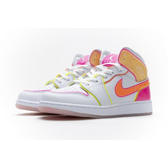 Air Jordan 1 Mid GS "Edge Glow" White Yellow Pink CV4611-100