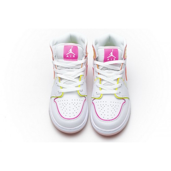 Air Jordan 1 Mid GS "Edge Glow" White Yellow Pink CV4611-100