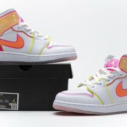 Air Jordan 1 Mid GS "Edge Glow" White Yellow Pink CV4611-100
