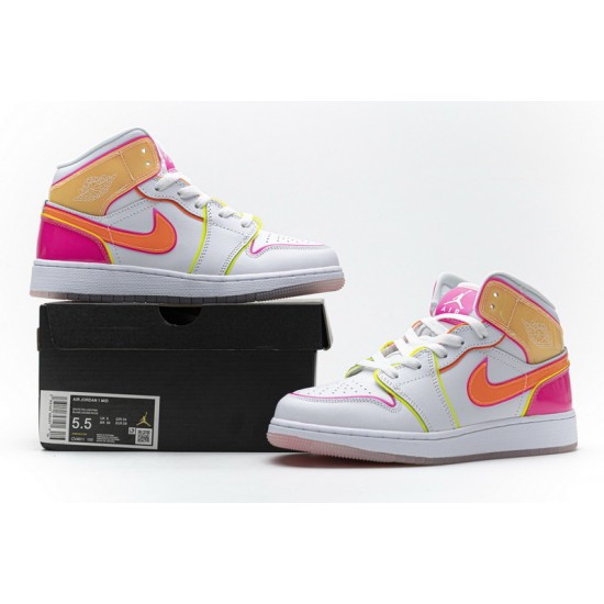 Air Jordan 1 Mid GS "Edge Glow" White Yellow Pink CV4611-100