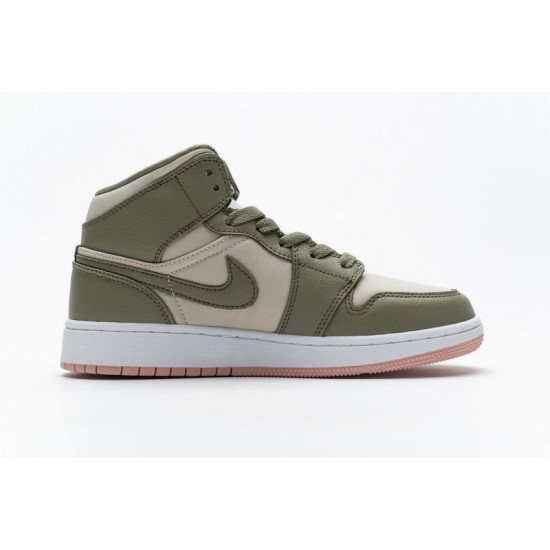 Air Jordan 1 Mid GS "Trooper Bleached Coral" Green White 555112-225