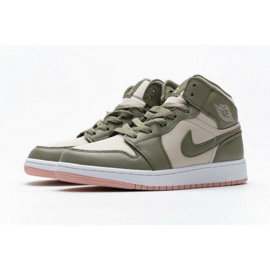 Air Jordan 1 Mid GS "Trooper Bleached Coral" Green White 555112-225