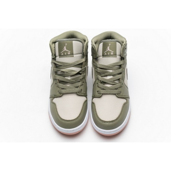 Air Jordan 1 Mid GS "Trooper Bleached Coral" Green White 555112-225