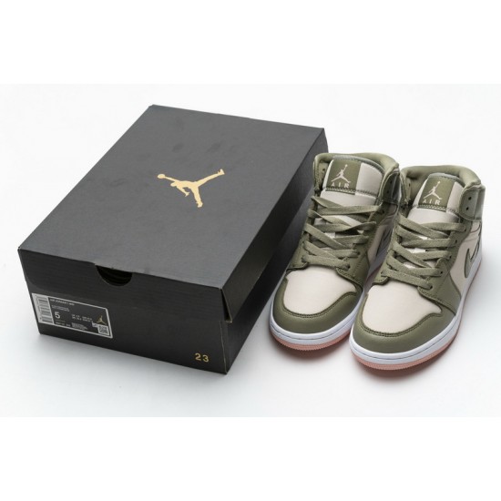 Air Jordan 1 Mid GS "Trooper Bleached Coral" Green White 555112-225