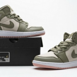 Air Jordan 1 Mid GS "Trooper Bleached Coral" Green White 555112-225