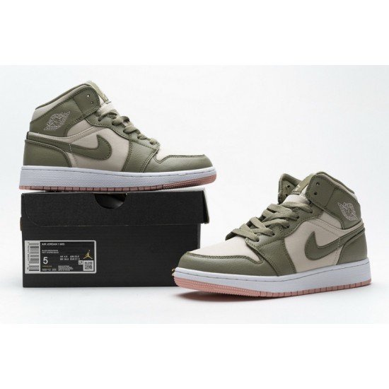 Air Jordan 1 Mid GS "Trooper Bleached Coral" Green White 555112-225