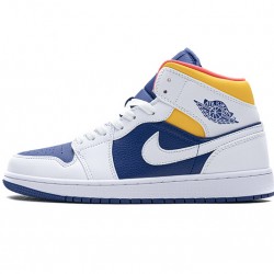 Air Jordan 1 Mid "Royal Blue Laser Orange" White Blue Yellow 554724-131