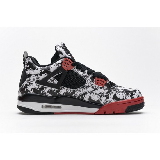 Air Jordan 4 Retro "Singles Day Tattoo" Black White Red BQ0897-006