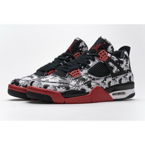 Air Jordan 4 Retro "Singles Day Tattoo" Black White Red BQ0897-006