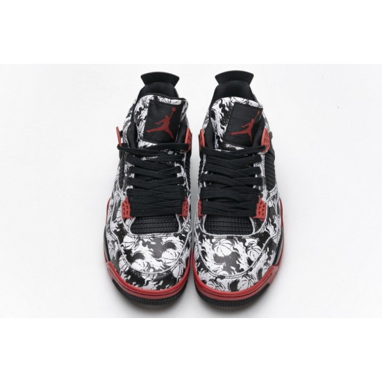 Air Jordan 4 Retro "Singles Day Tattoo" Black White Red BQ0897-006