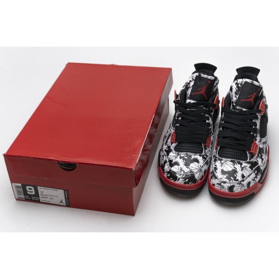 Air Jordan 4 Retro "Singles Day Tattoo" Black White Red BQ0897-006
