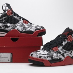 Air Jordan 4 Retro "Singles Day Tattoo" Black White Red BQ0897-006