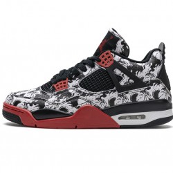 Air Jordan 4 Retro "Singles Day Tattoo" Black White Red BQ0897-006
