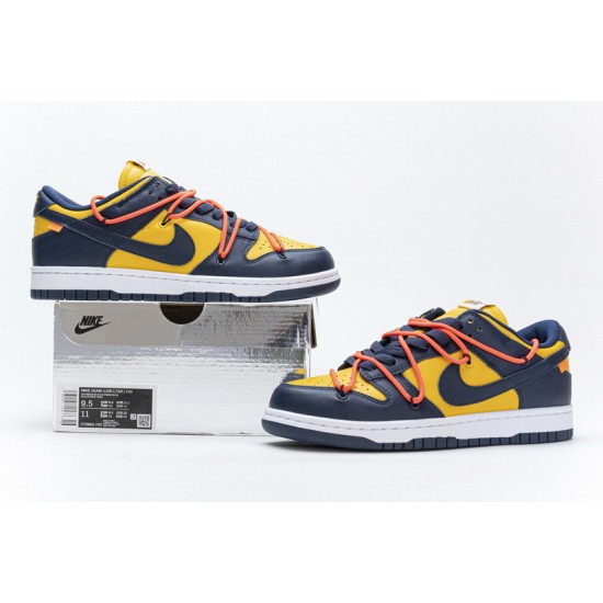 Off-White x Nike Dunk SB Low "White Michigan" Blue Yellow CT0856-700