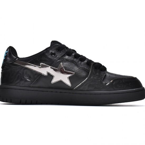 A Bathing Ape Sk8 Low Silver Black Women Men Sneaker