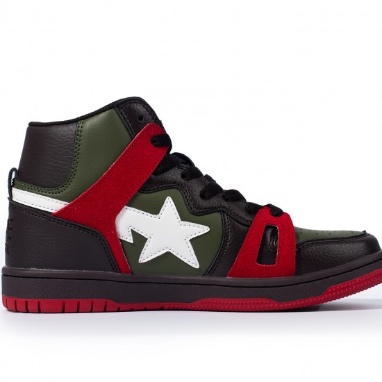 A Bathing Ape Sk8 High Army Green Black White Red Women Men Sneaker