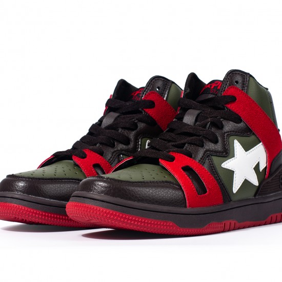 A Bathing Ape Sk8 High Army Green Black White Red Women Men Sneaker