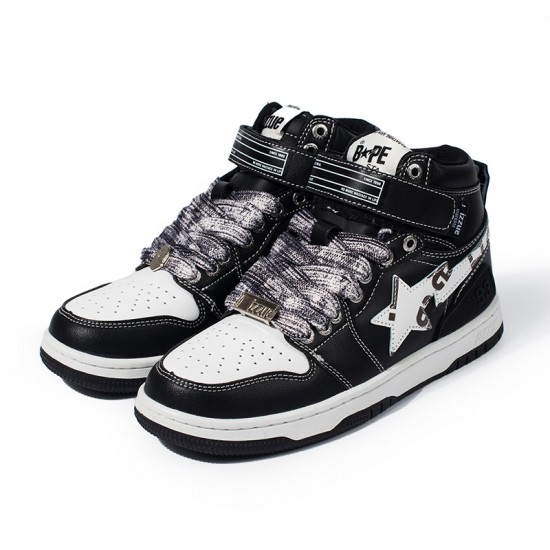 A Bathing Ape Sk8 High Black White Women Men Sneaker