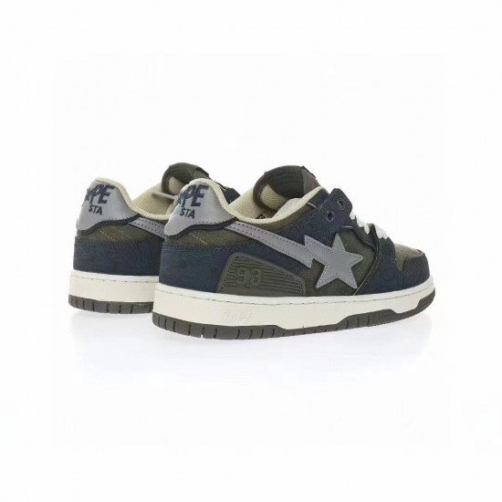 A Bathing Ape Sk8 Low Army Green Blue Beige Women Men Sneaker