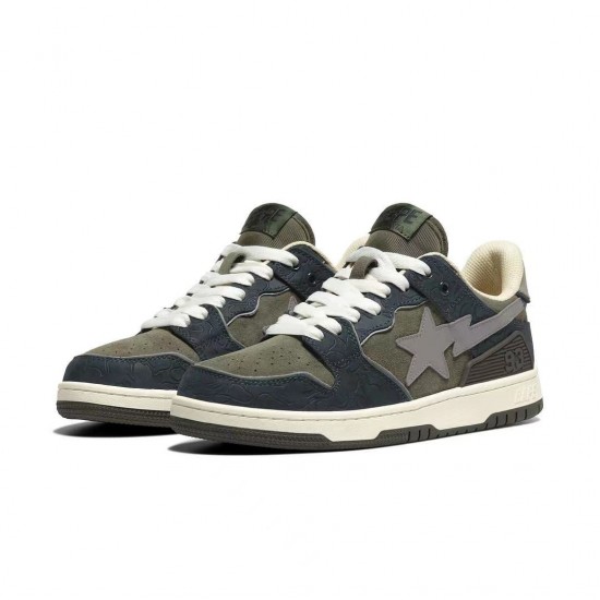 A Bathing Ape Sk8 Low Army Green Blue Beige Women Men Sneaker