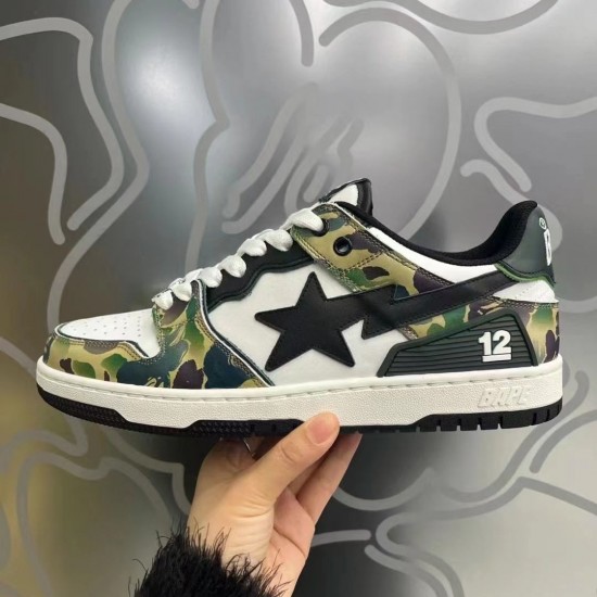 A Bathing Ape Sk8 Low Army Green White Black Women Men Sneaker