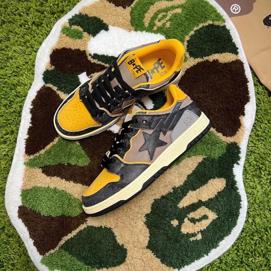 A Bathing Ape Sk8 Low Brown Black Yellow Women Men Sneaker