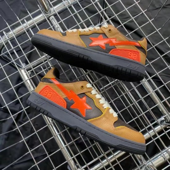 A Bathing Ape Sk8 Low Brown Orange Black Women Men Sneaker