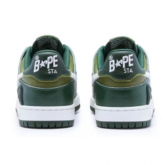 A Bathing Ape Sk8 Low Green Army Green White Women Men Sneaker