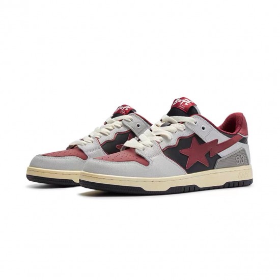 A Bathing Ape Sk8 Low Grey Black Win-red Women Men Sneaker