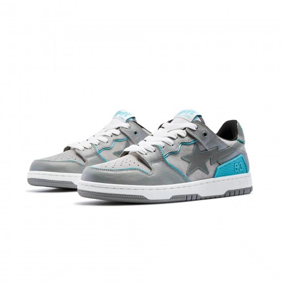 A Bathing Ape Sk8 Low Grey Ltblue Women Men Sneaker